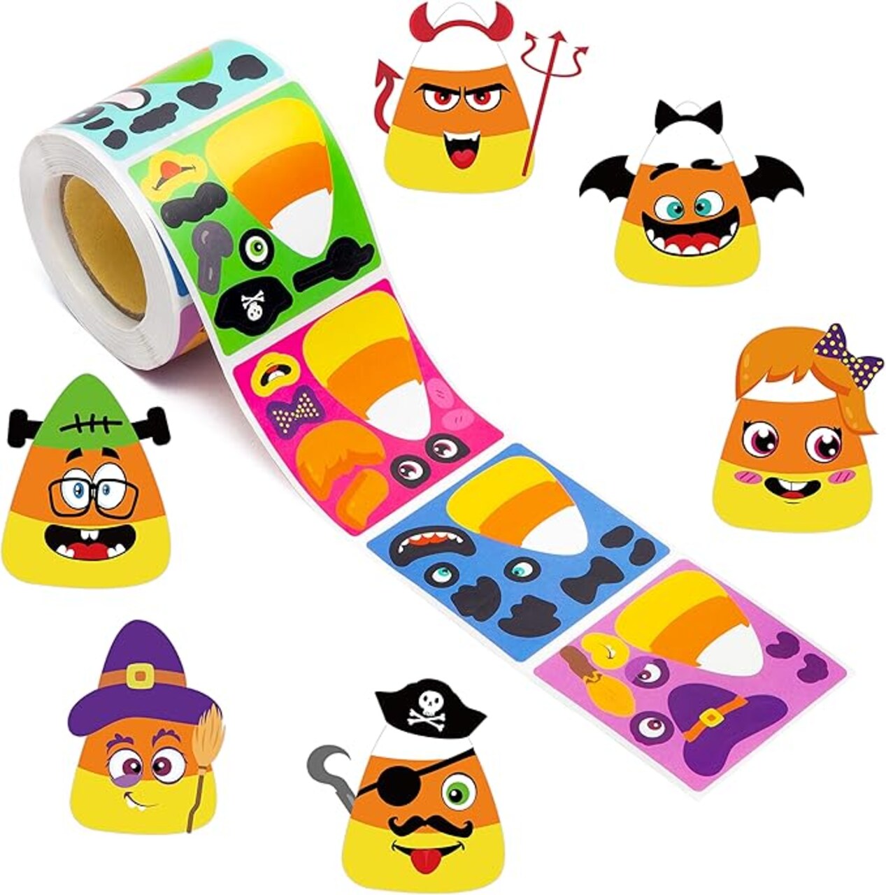 Stickers Scene Roll Stickers Make a Face Halloween Sticker Craft Mix and Match Candy Corn Sticker for Kids School Halloween Party DIY Sticker Game Favors
